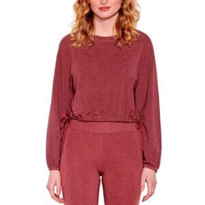 NWT Sundry Women's Cropped Side Tie Sweatshirt L (3) Burgundy Soft Pullover Top